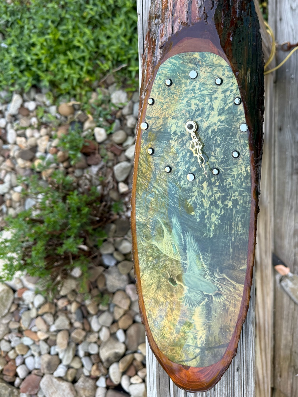 Vintage Wood Slab Live Edge Lacquer MCM ducks Retro Wall Clock 1970’s mallard